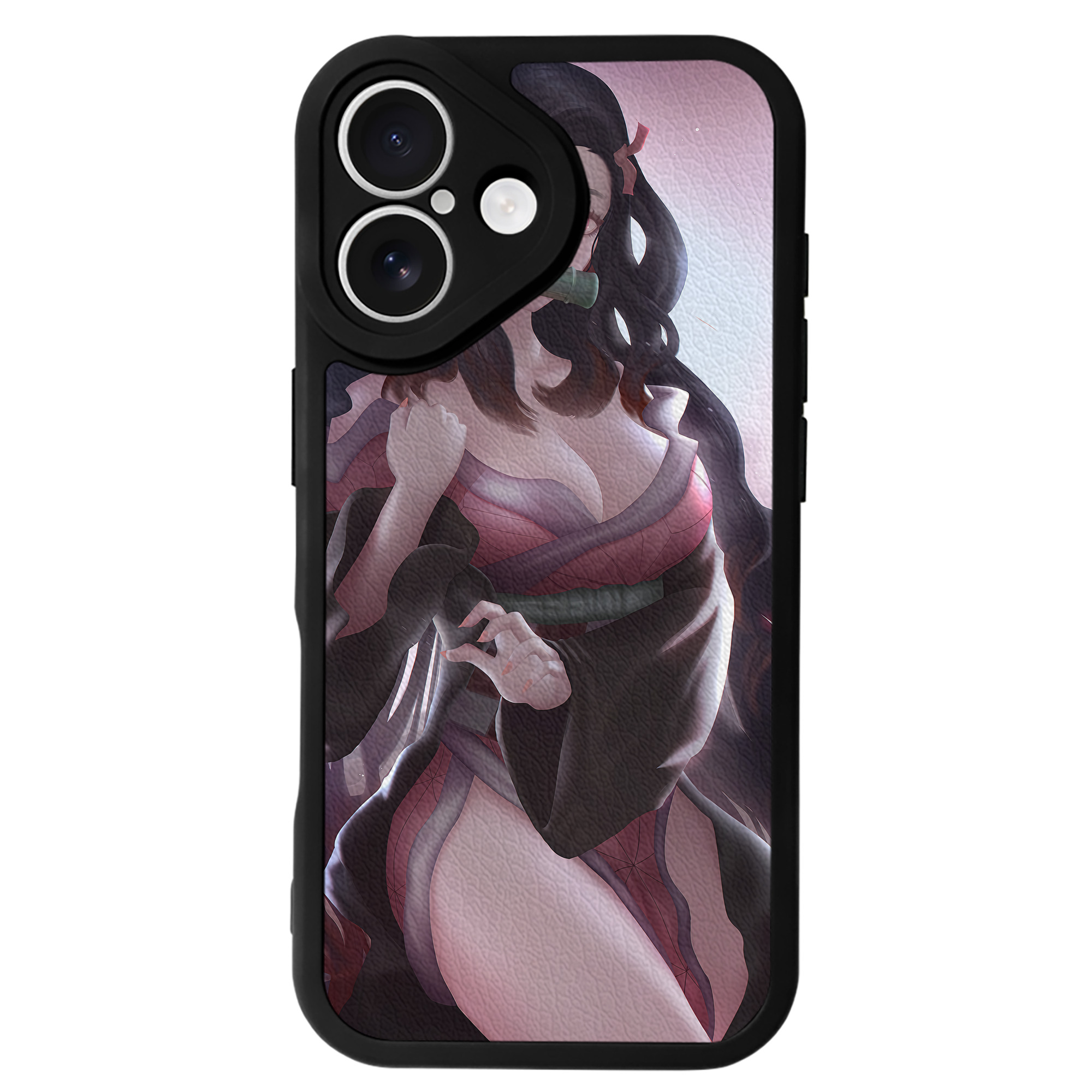 （画像用） 鬼滅の刃（きめつのやいば）竈門 禰󠄀豆子／かまど ねずこ Kamado Nezuko 【iPhone 16シリーズ対応】シリコンスマホケース（レザー調） 材質：シリコン